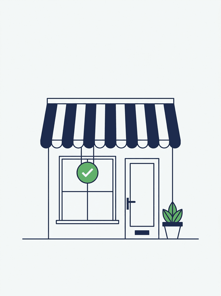Illustration of a small business storefront with an all-clear sign